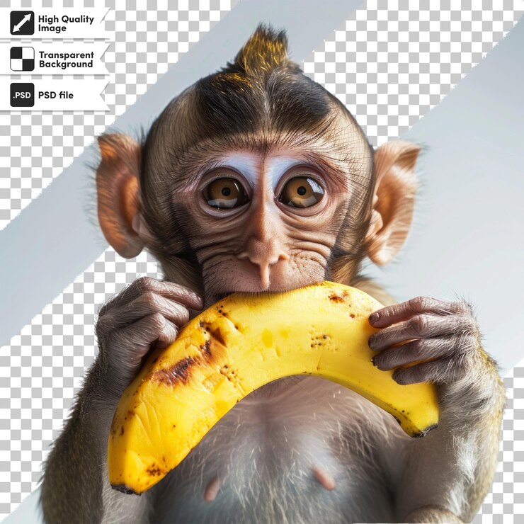 PSD una foto de un mono con un plátano que dice "mono"