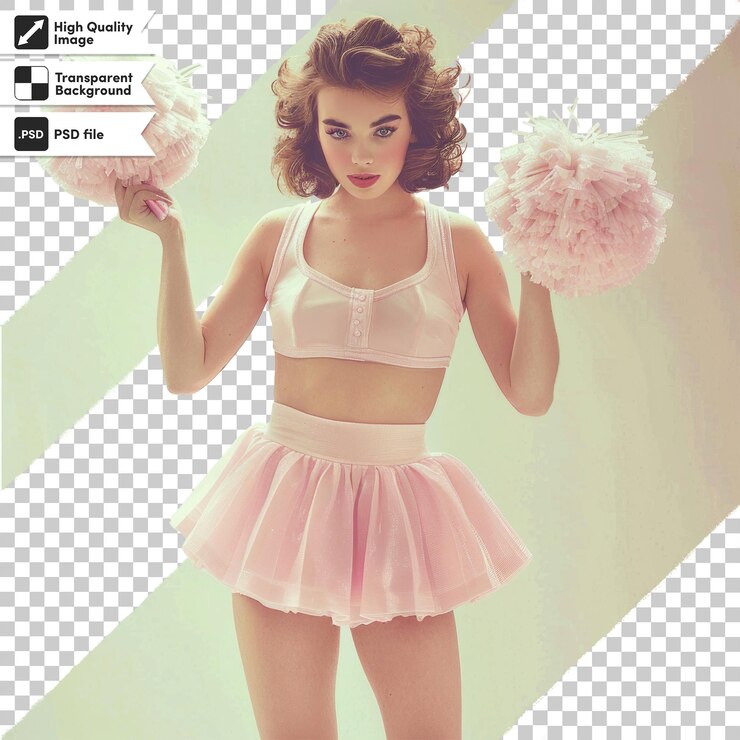 PSD una foto de una mujer sosteniendo un pom pom pom