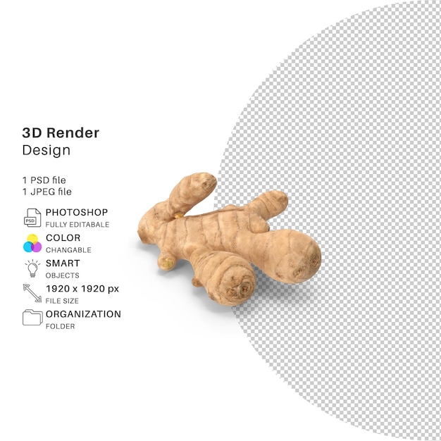 Una foto de una muñeca de jengibre con el título 3D Render Design.