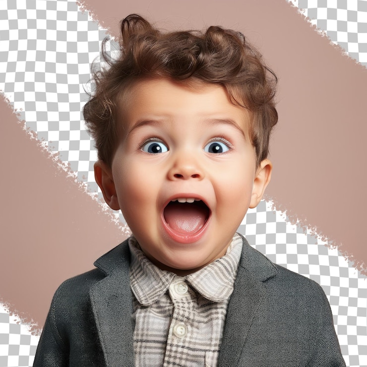 PSD foto de un niño adorable mostrando su lengua en un estudio.