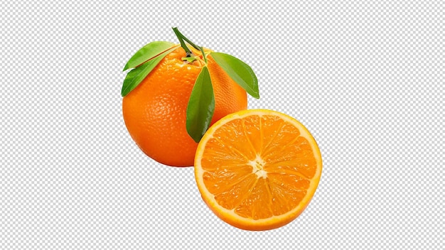 Foto Orangenfrucht mit Blättern auf weißem Hintergrund