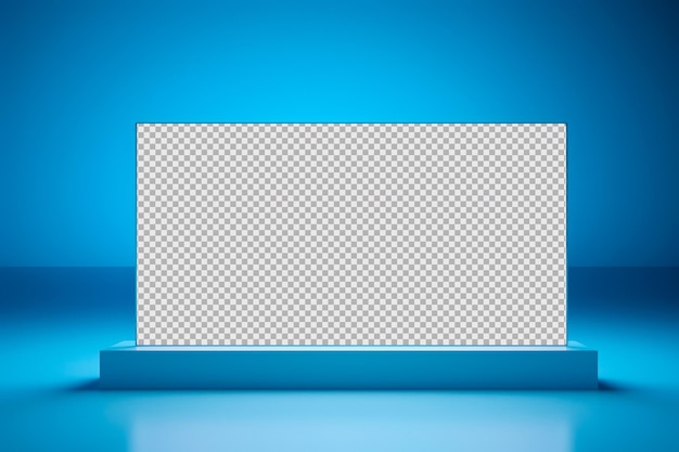 PSD foto de una pantalla de gran formato en una escena azul con superficie transparente