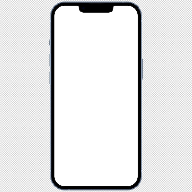 Foto de la parte delantera de un teléfono inteligente azul similar al iPhone sin fondo