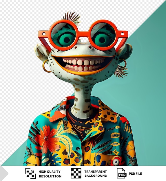 PSD foto de persona positiva agradable sonrisa dentada usar camisa con patrón de animal