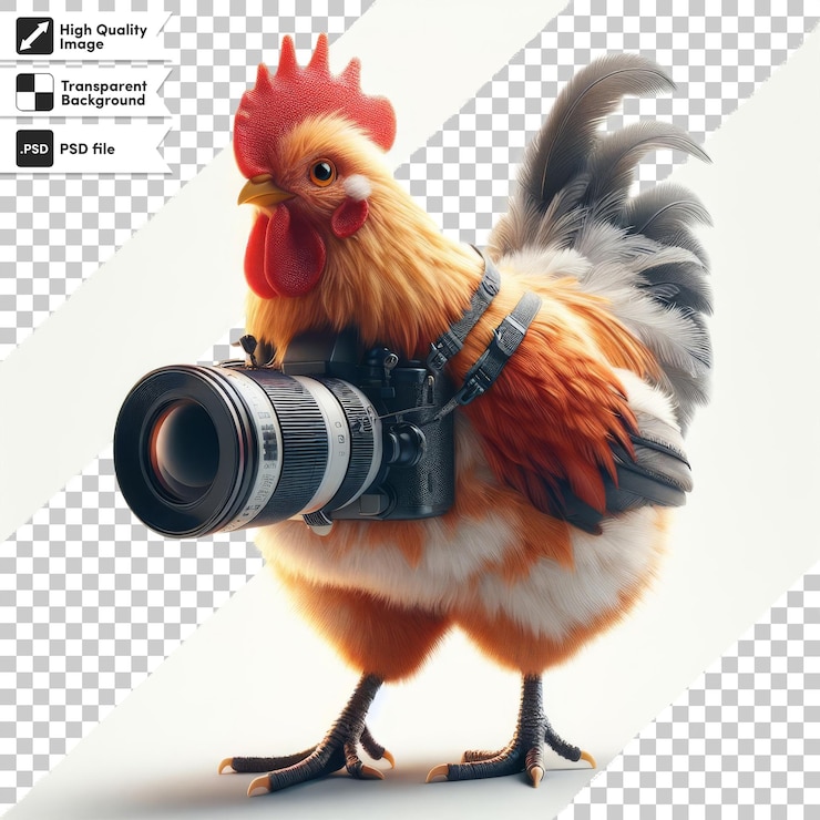 PSD una foto de un pollo con una cámara en ella