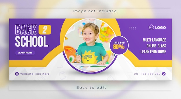 Foto de portada de Facebook para diseño de plantilla de encabezado de banner web de escuela de admisión de educación en línea para niños