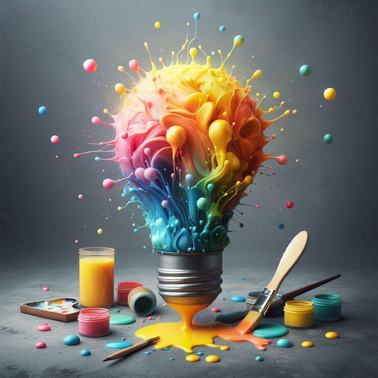 PSD foto premium unica idea concettuale creativa con lampadina fatta di vernice