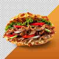 PSD foto publicitaria muy realista de la deliciosa kebab doner aislada sobre un fondo transparente