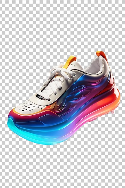 PSD foto publicitária para sapatos multicolor que mudam de cor com aplicativo móvel