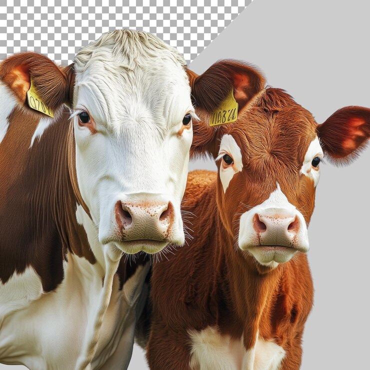 PSD una foto realista de dos vacas de pie una al lado de la otra