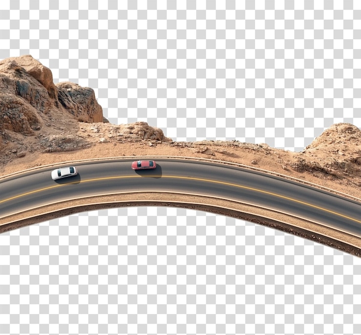 PSD foto realistica di una strada asfaltata con linee orizzontali e linee laterali in arabia saudita curve per