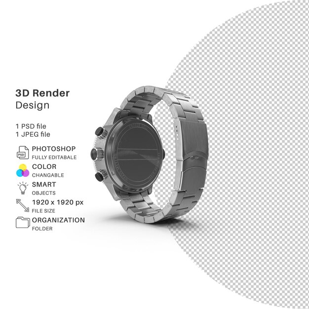 Una foto de un reloj etiquetado como diseño de representación 3D.