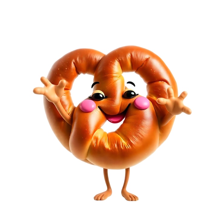 PSD foto stok png burung pretzel kartun maskot bahagia yang lucu, wajah marah, sayap donat, monster