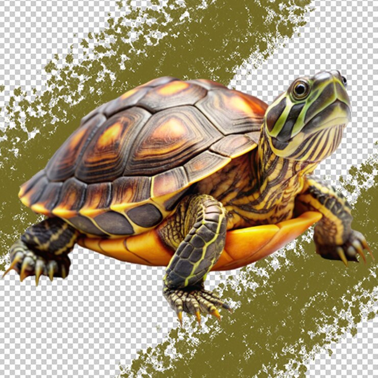 PSD foto de la tortuga forestal asiática que se aleja de manouria
