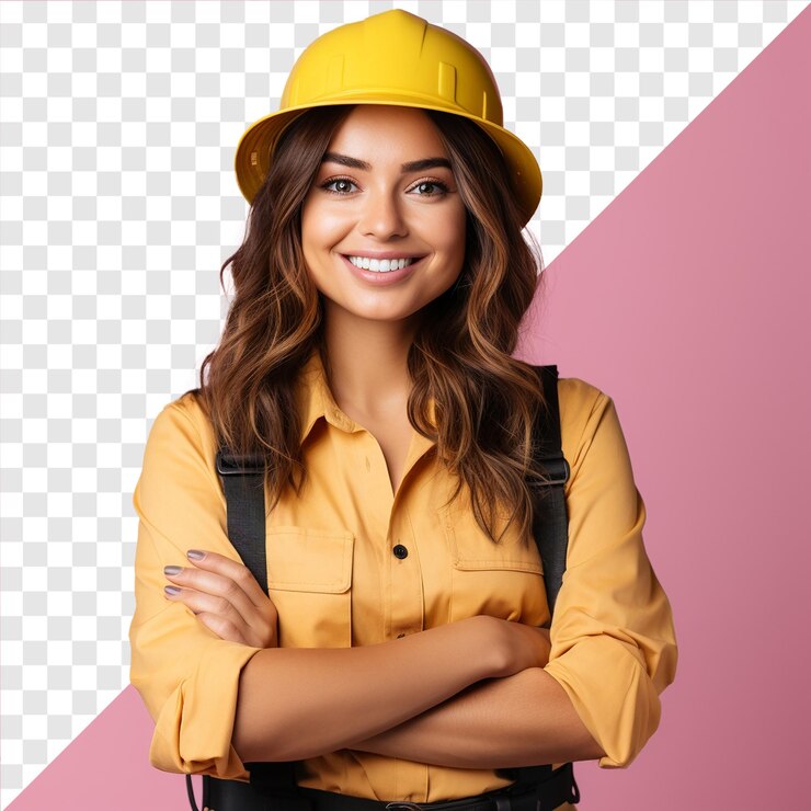 PSD foto de un trabajador sonriente sobre un fondo transparente
