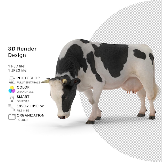 Una foto de una vaca con las palabras "3d" en ella.