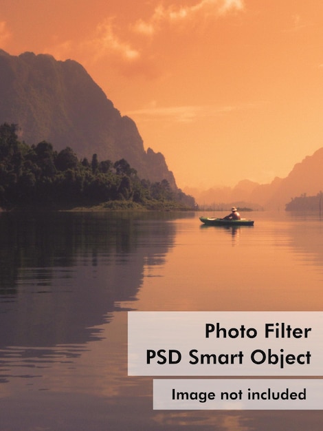 Fotofilter psd smart object buchcover mit einem see und bergen im hintergrund