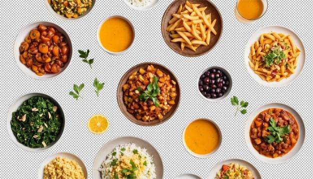 Fotografía aérea de alimentos que destaca los ingredientes frescos