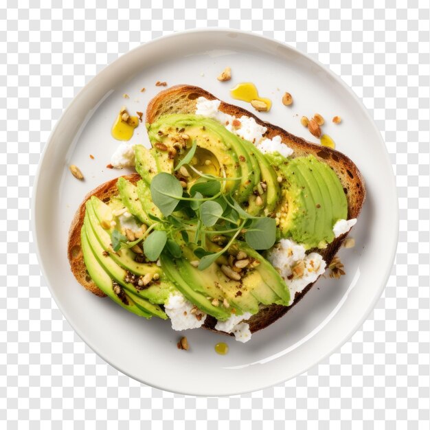 PSD fotografía aérea de comida plato delicioso de tostadas de aguacate en fondo transparente psd