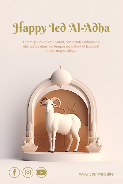 PSD fotografía de cabra con plantilla de fondo simple minimalista ied al adha islámico
