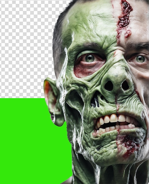 PSD fotografía de cerca hombre zombie y espeluznante día de los muertos vivientes fondo transparente aterrador png