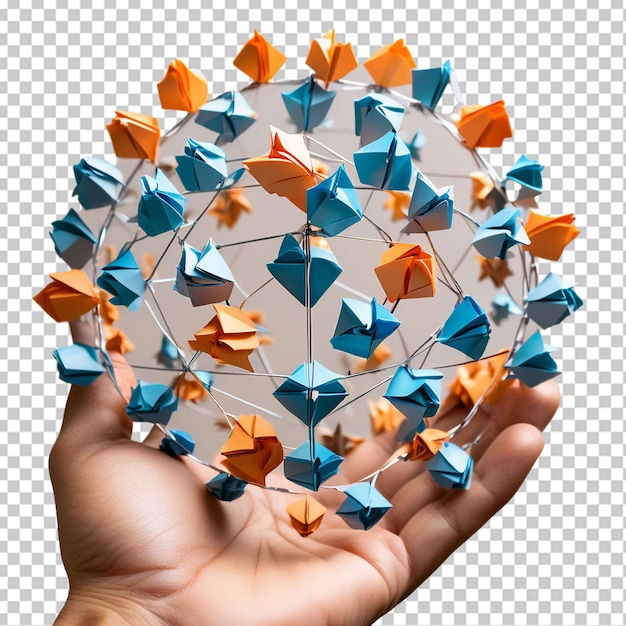 PSD fotografia de cima de pessoas de cadeia de origami com globo