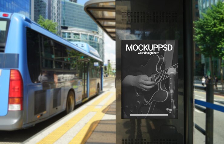 PSD fotografia de maquete para publicidade ao ar livre de paradas de ônibus