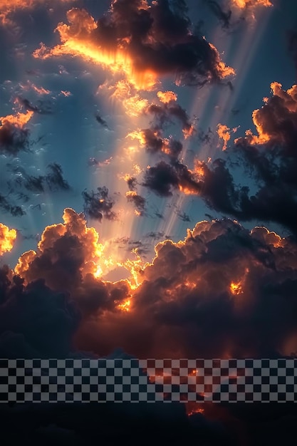 PSD fotografia de nuvens com raios de sol no céu da noite em fundo transparente