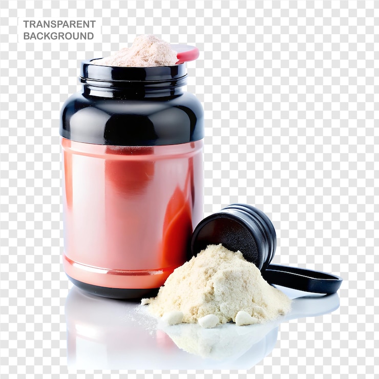 PSD fotografia de produto de alta resolução de recipiente de proteína em pó