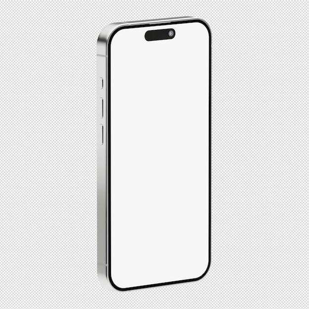 Fotografía detallada de estilo isométrico de un teléfono inteligente plateado sin fondo