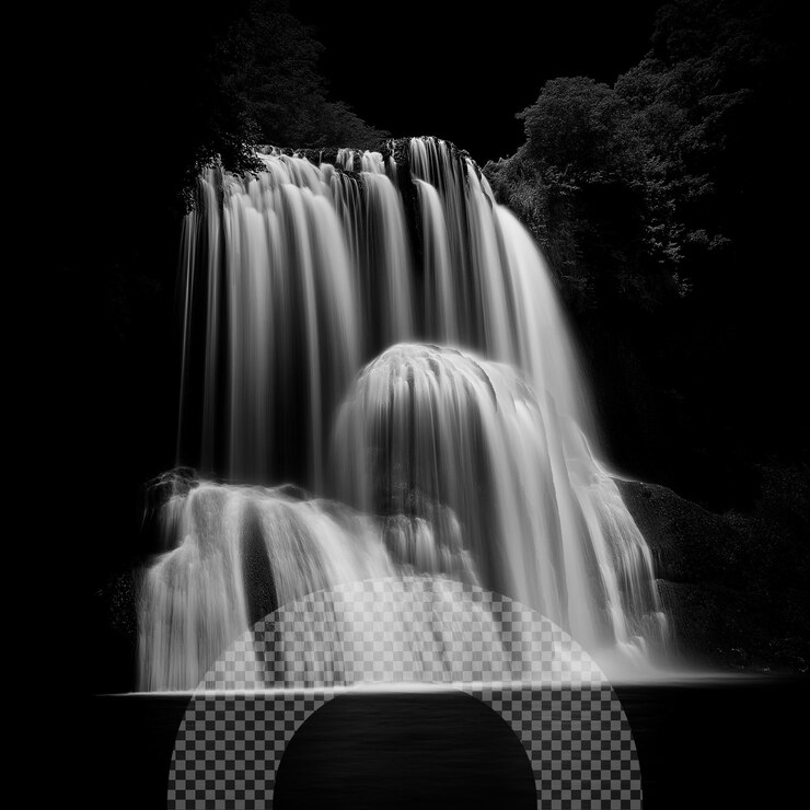 PSD fotografia in bianco e nero di cascate ad alto contrasto