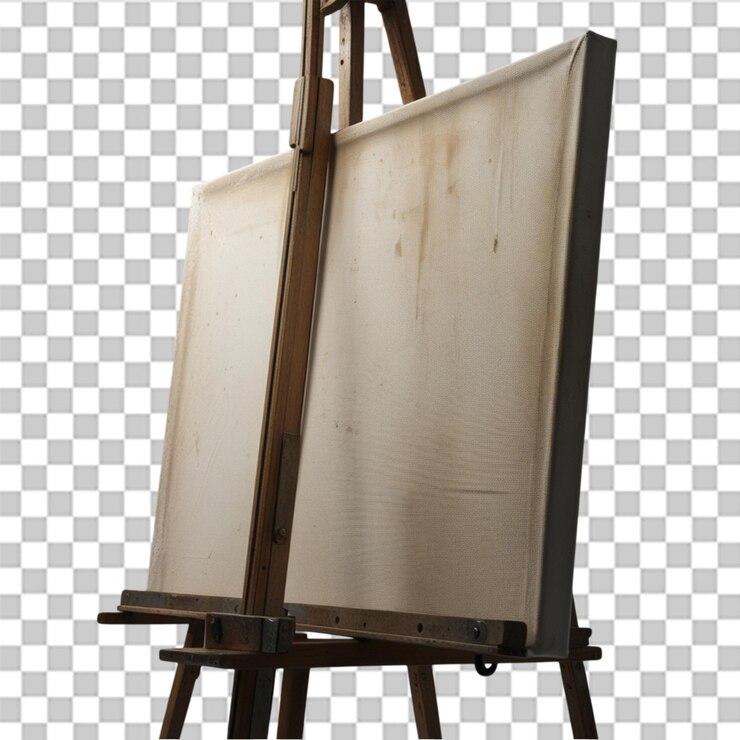 PSD fotografía de lienzo y caballete aislada en un fondo transparente para proyectos de arte y diseño