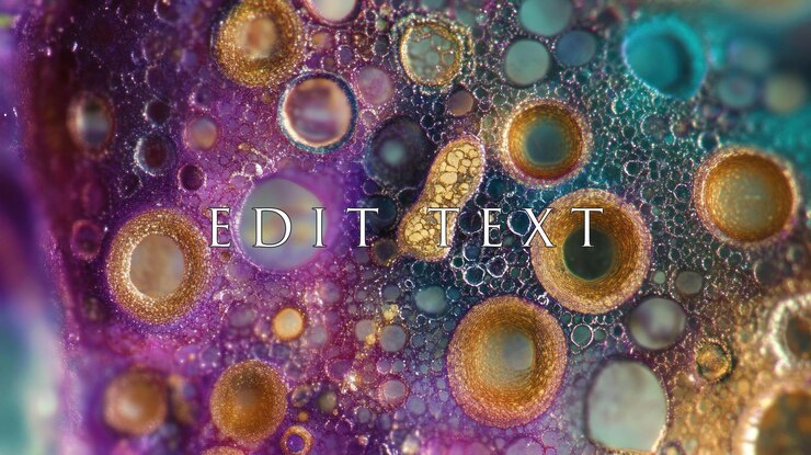 PSD fotografía macro abstracta de coloridas burbujas de aceite y agua que muestran vibrantes tonos púrpuras y dorados con diferentes tamaños y texturas de círculo