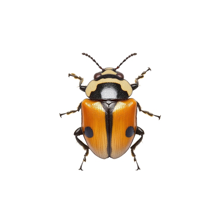 PSD fotografia macro di un coleottero colorato con disegni neri, bianchi, gialli e arancione sul suo guscio