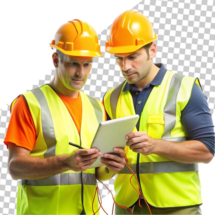 PSD fotografía media de arquitecto e ingeniero supervisando la construcción