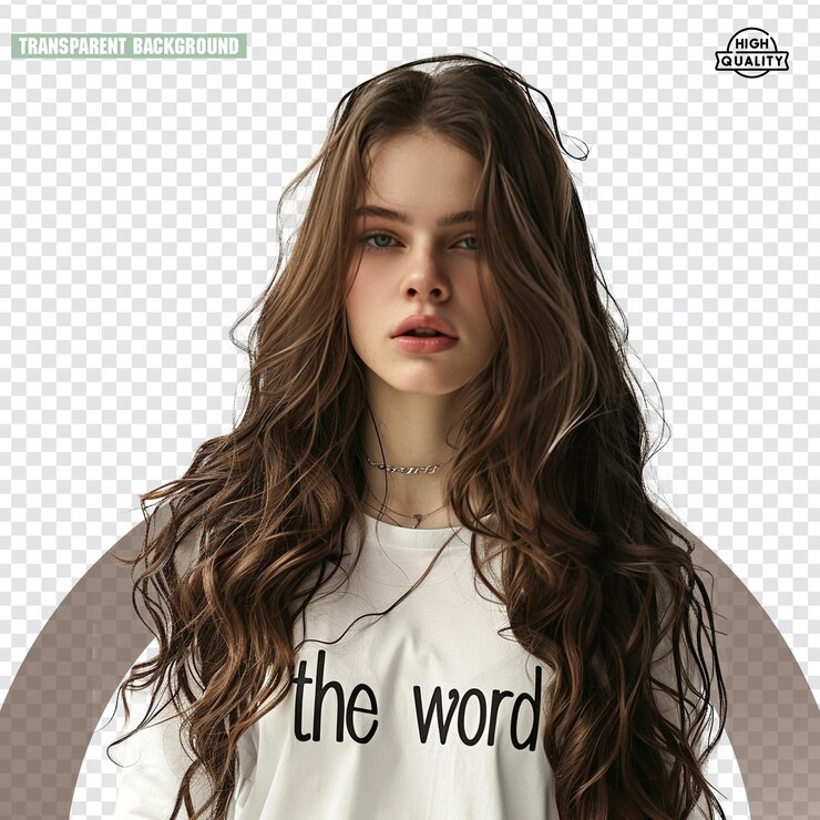 PSD fotografía de una mujer atractiva y sensual con una amplia sonrisa vestida con una chaqueta verde y una camiseta marrón sonriendo.