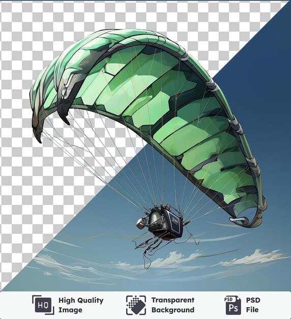 PSD fotografia realista do kite surfer39s voando através de um céu azul claro com uma nuvem branca ao fundo