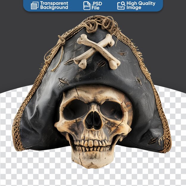 PSD fotografía de un sombrero de pirata en una calavera.