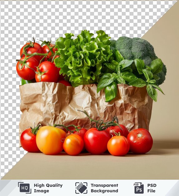 PSD fotografía vertical de verduras frescas en una maqueta de bolsa de papel reciclable