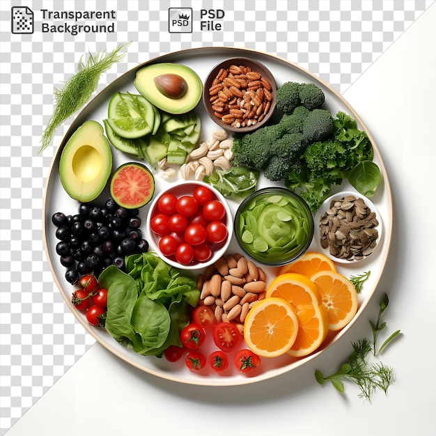 PSD fotografías únicas y realistas de nutricionistas comidas saludables con brócoli fresco, aguacate y tomates presentados en un cuenco blanco