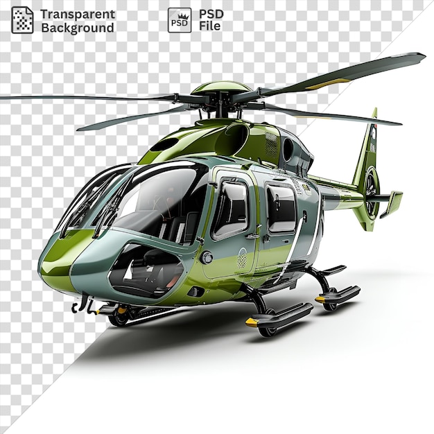PSD fotográfico realista pilotos de helicóptero helicóptero visto desde el lado con cuchillas negras y una ventana de vidrio con una sombra negra en primer plano