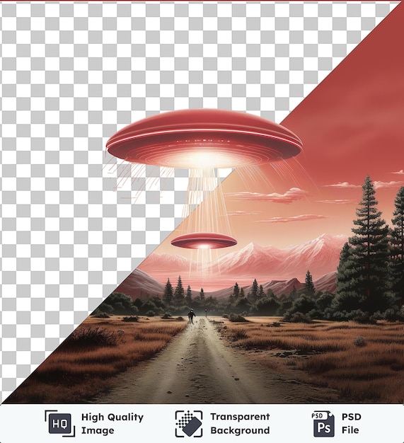 PSD fotográfico realista ufo pesquisador _ s extraterrestre encontra um disco voador no céu