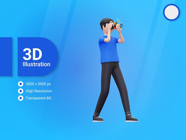 El fotógrafo de 3d man está tomando fotos de algo ilustrativo