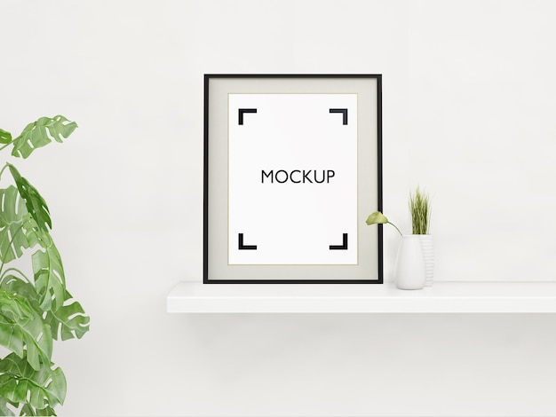 Fotorahmenmodell im Raum mit weißer Wand