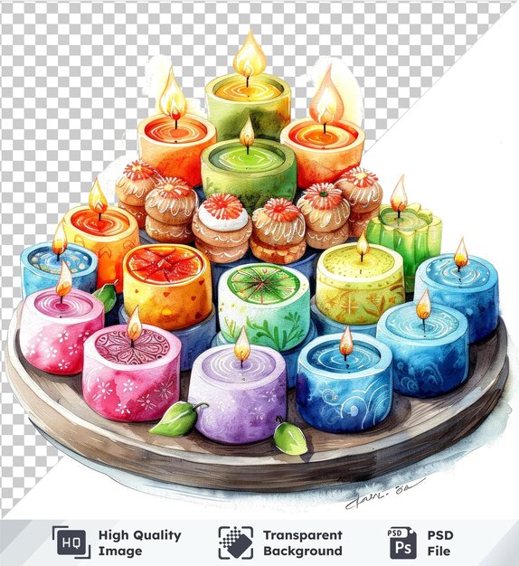 PSD fotos transparentes de velas e doces para o festival de diwali ilustração a aquarela