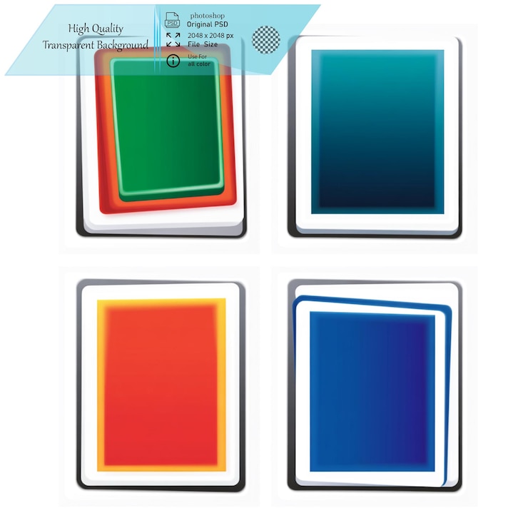 PSD four color cards of the same size vector icon on transparent background