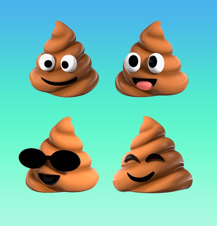 PSD four different poop pictures of funny looking animals with different facial expressions