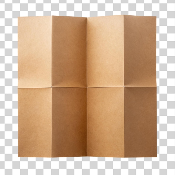 PSD four fold brown template paper isolated on transparent background