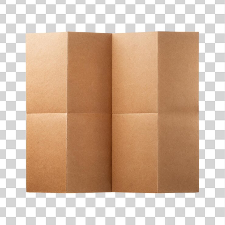 PSD four fold brown template paper isolated on transparent background