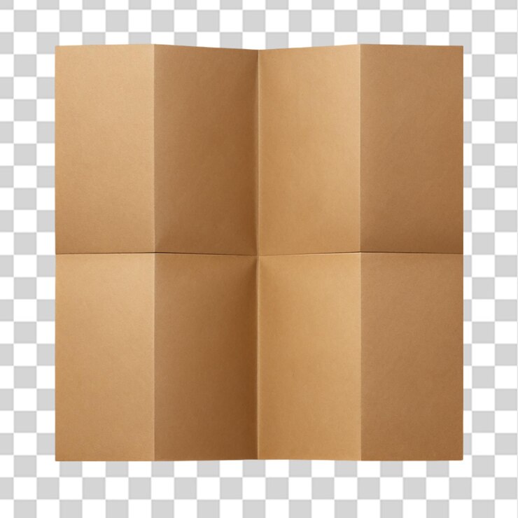 PSD four fold brown template paper isolated on transparent background